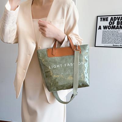 Fashion Paper DuPont Pvc Jelly Bag for Women 2025 Summer New Transparent Large-capacity Portable Commuter Shoulder Tote