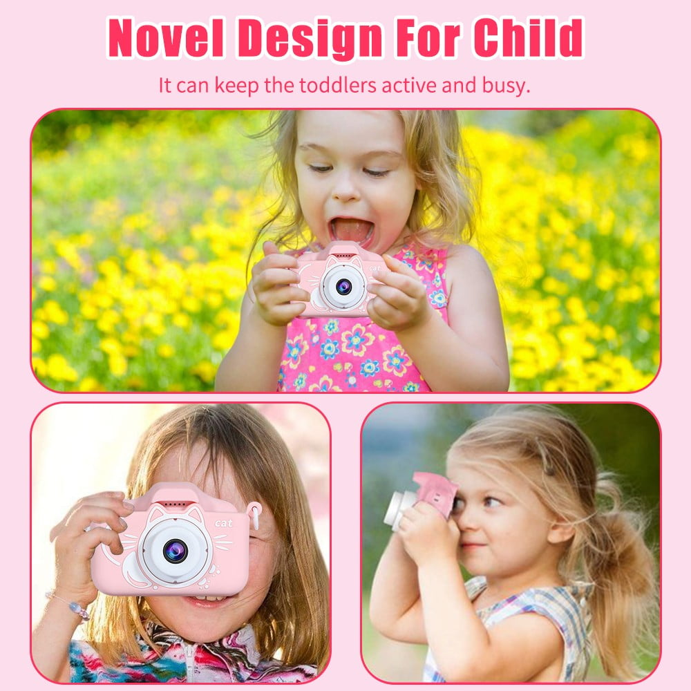 Kids Selfie Camera Christmas Birthday Gifts Girls Age 3-9 20MP Digital Cat Kitty Cameras Toddler Portable Toy 3 4 5 6 7 8 Year Old Girl 32GB SDCard