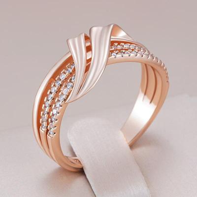 Gullfargede Dobbeltlags Geometriske Ringer med Hvite Zirkoner for Kvinner Jenter Mote Tilbehør Fest Bryllup Matchende Smykker