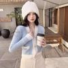 2024 Autumn V-Neck Patchwork Casual Women's Cardigan - Korean Style, Sweet Knitted Sweater