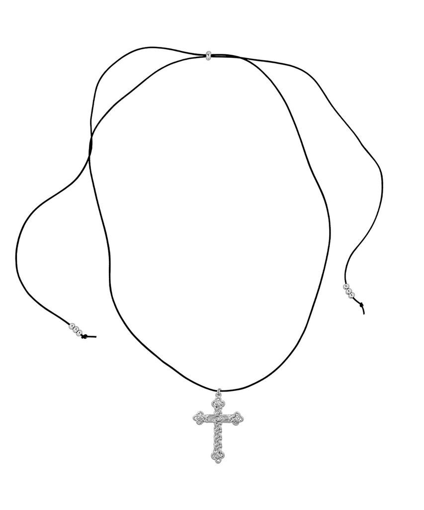 Sentiments No.475 [Silver] Knot Cross Leather Necklace