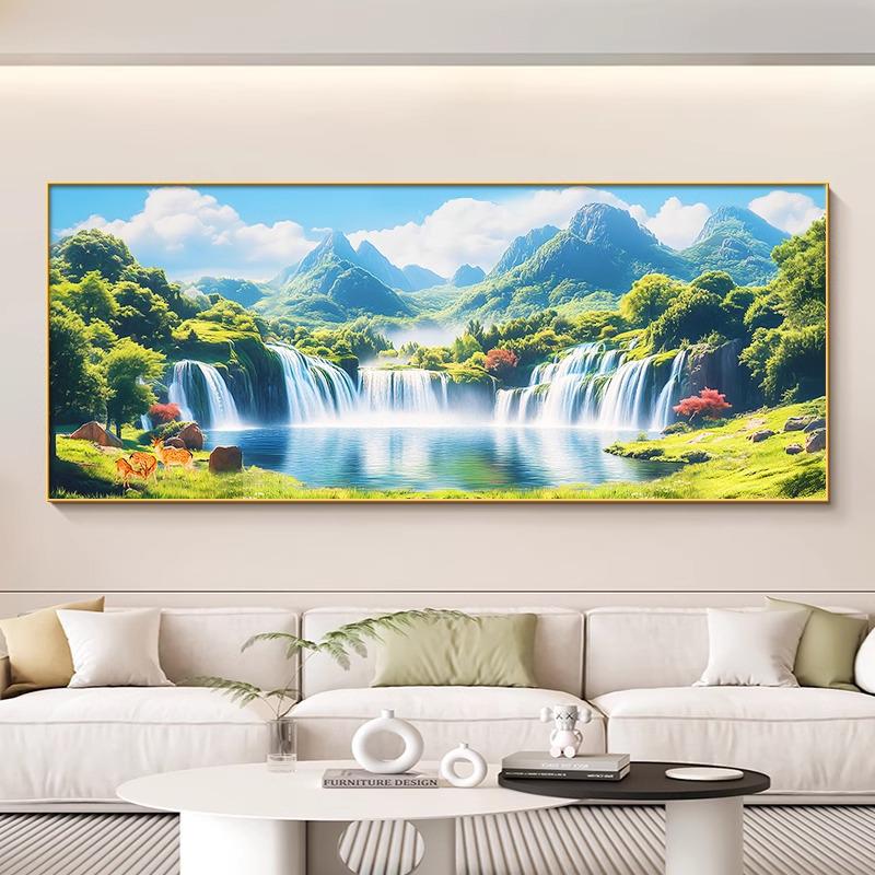 Mountain Landscape Decorative Wall Hanging: Flowing Water Wealth for Living Room or Office