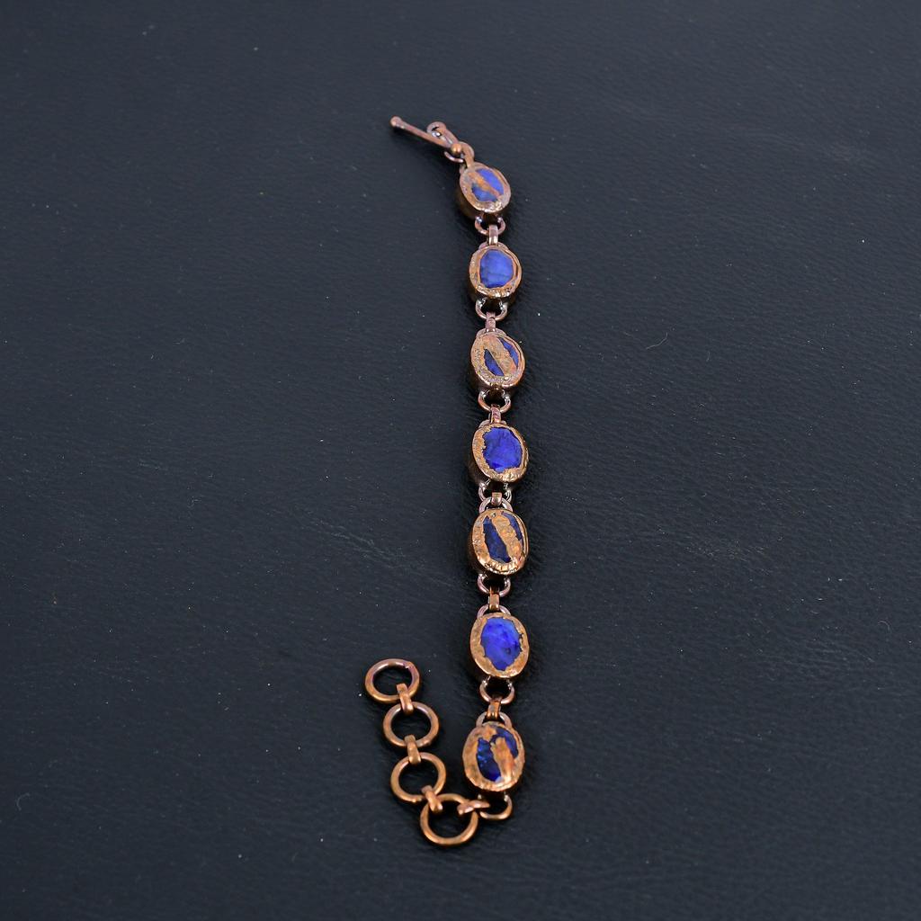 Blaues Saphirarmband, Handgefertigtes Edelsteinarmband, Kupfer elektrogeformter Antikschmuck, Für Verlobungsgeschenk