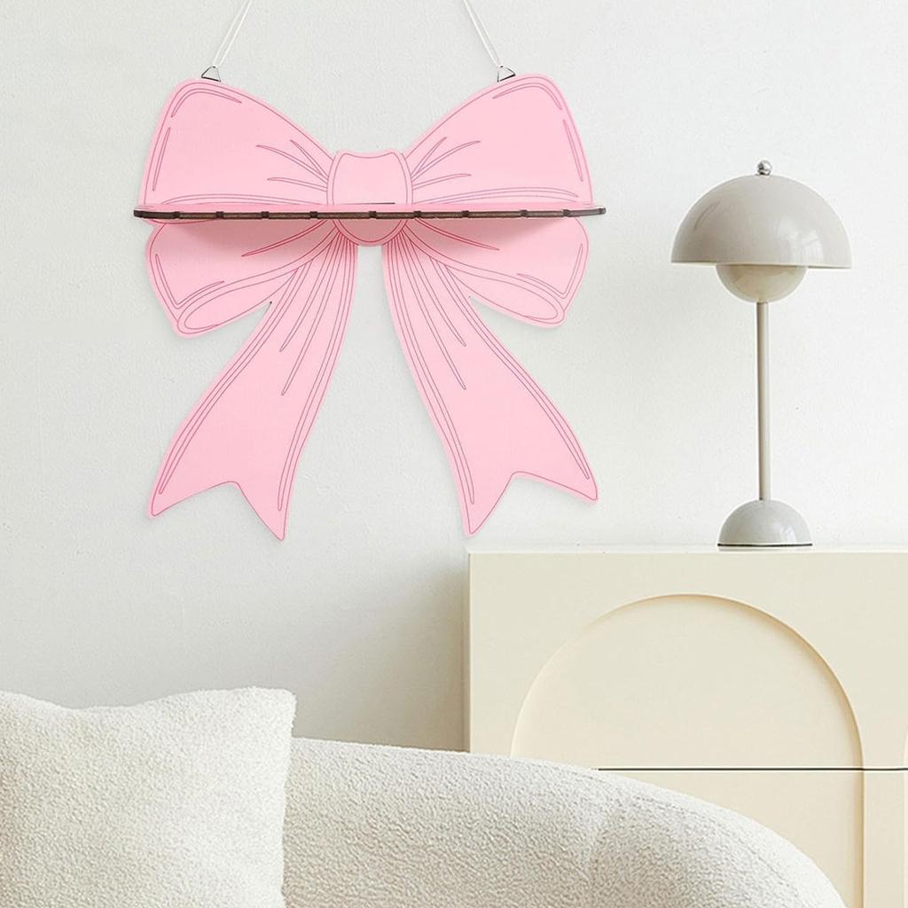 Cute Single-layer Wooden Wall-mounted Shelf With Bow Design, Suitable For Home And Bedroom.
