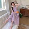 Women's Summer 2025 Korean Style Purple Sleeveless High Waist Vacation Dress