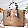 Womens Handheld Crossbody Bag With Crocodile Embossed And Silk Scarf Decoration