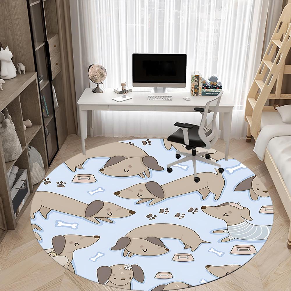 1pc Dachshund Pattern Office Round Area Rug,  Mat Suitable ForOffice, Under Office Chairs Bedroom Living Room Home Decor, Room Deco