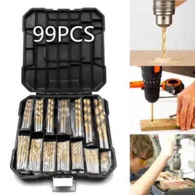 99-teiliges Titan-Bohrer-Set Hochgeschwindigkeitsstahl-Bohrer für Stahlplatte Holz Kunststoff Metall Kupferlegierung Holzbearbeitung Lochöffner