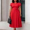 Plus Size High Waist Mid Length Big Hem Elegant A Line Women Summer Dress