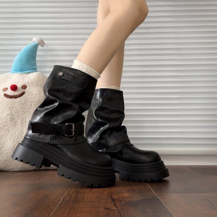 Rindslederversion~ innenliegende Höhenerhöhung Retro Maillardbraune Martin-Stiefel Damen 2025 neu Herbst und Winter zwei Tragevarianten Plateau Kurzstiefel