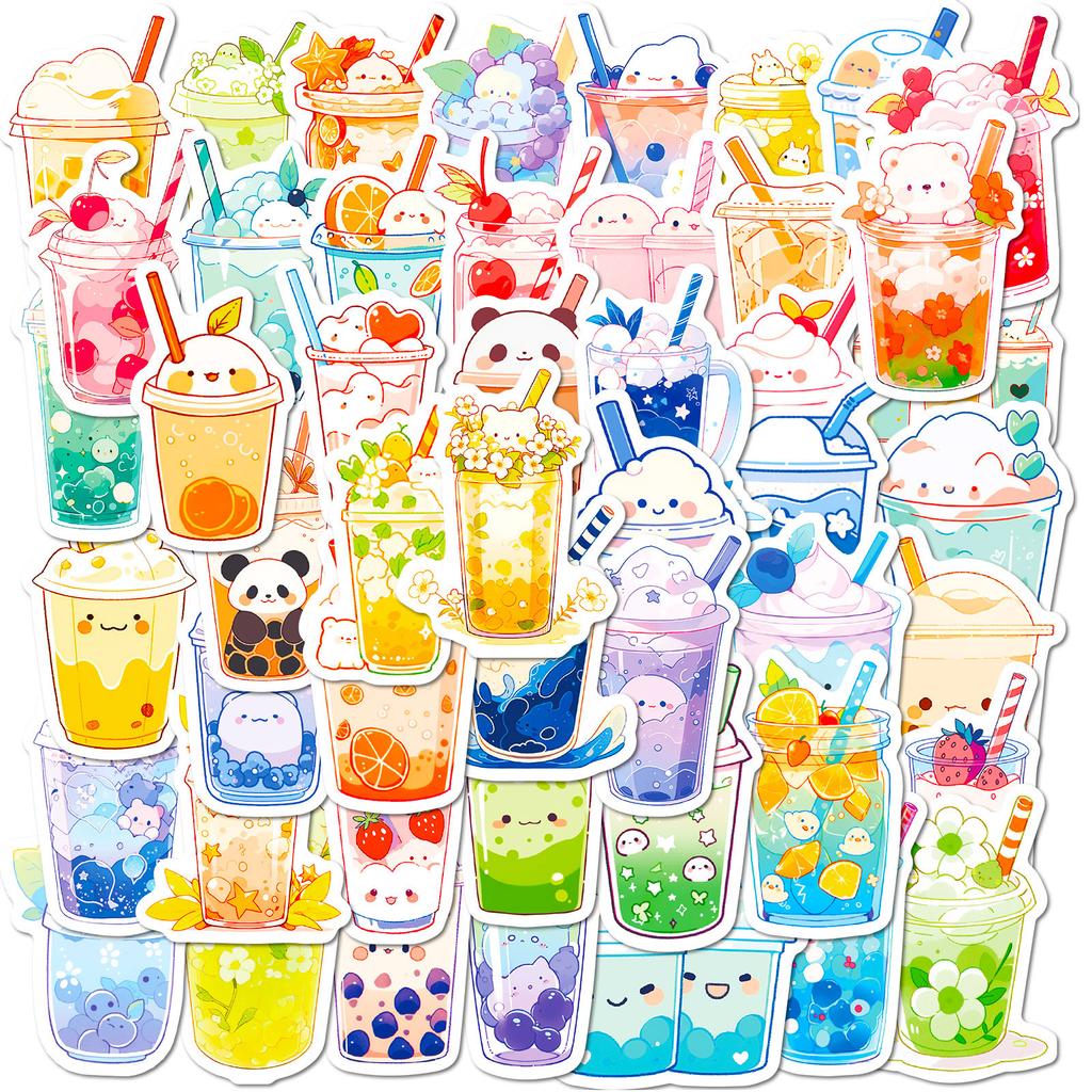 50 Bubble Tea Stickers Flavored Drinks Cute Animals Bubble Tea Cartoons Cute Graffiti Stickers
