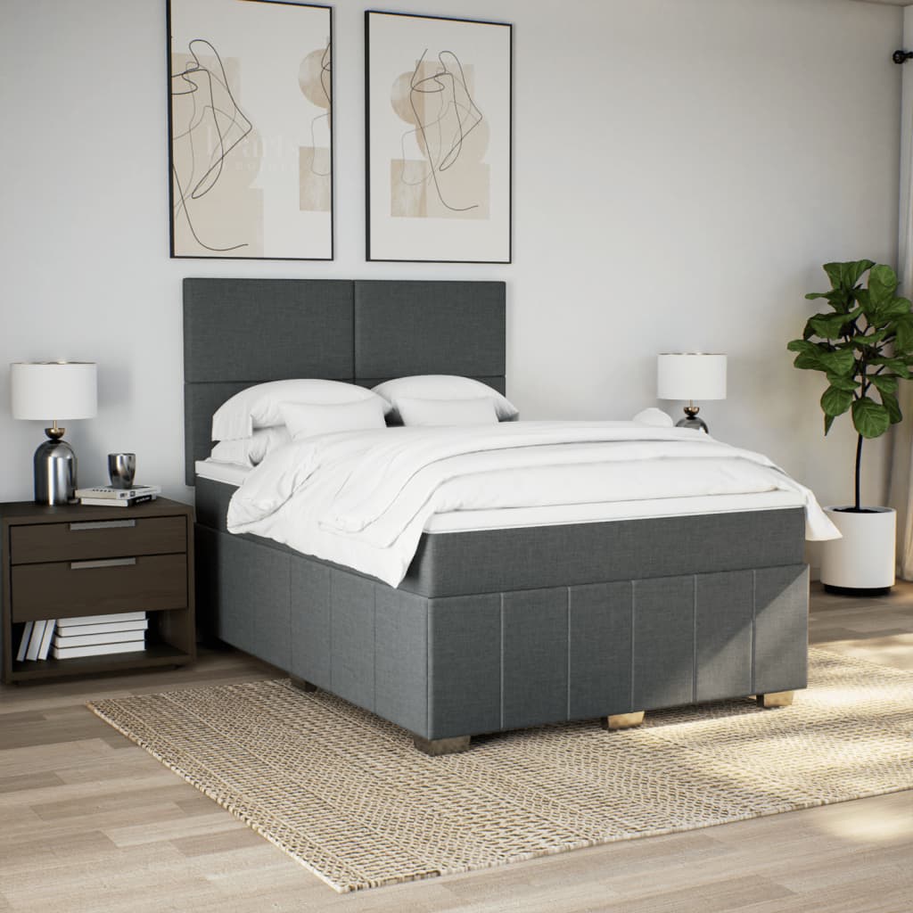 Box Spring Bed with Mattress Dark Gray 140 X 190 Cm Fabric