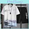 For Mens Trendy Suits Men Summer Shorts Set Gym Outfit Student Short Sleeve Tee 2 Piece Set Tracksuits Men Casual Men Clothing