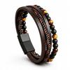 Men' Leather Bracelet with Beads, Bead Bracelet, Brown Titanium