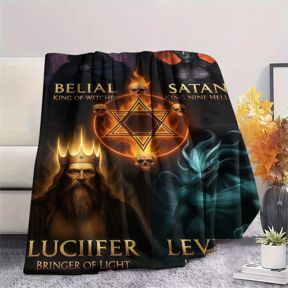 1PC Satan Print FlAannel Blanket, High quality Comfortable for All Seasons, Home Decor, Warmth and Comfort