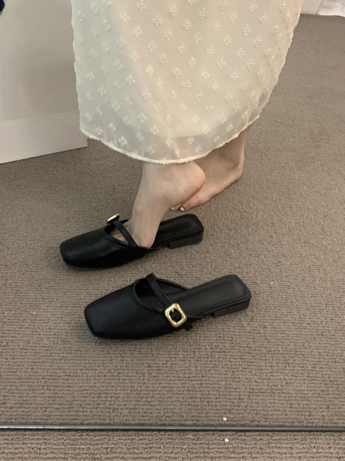 

Baotou half slippers women s summer wear soft sole new Korean version French evening temperament Mary Jane single shoes thick heel sandals 40