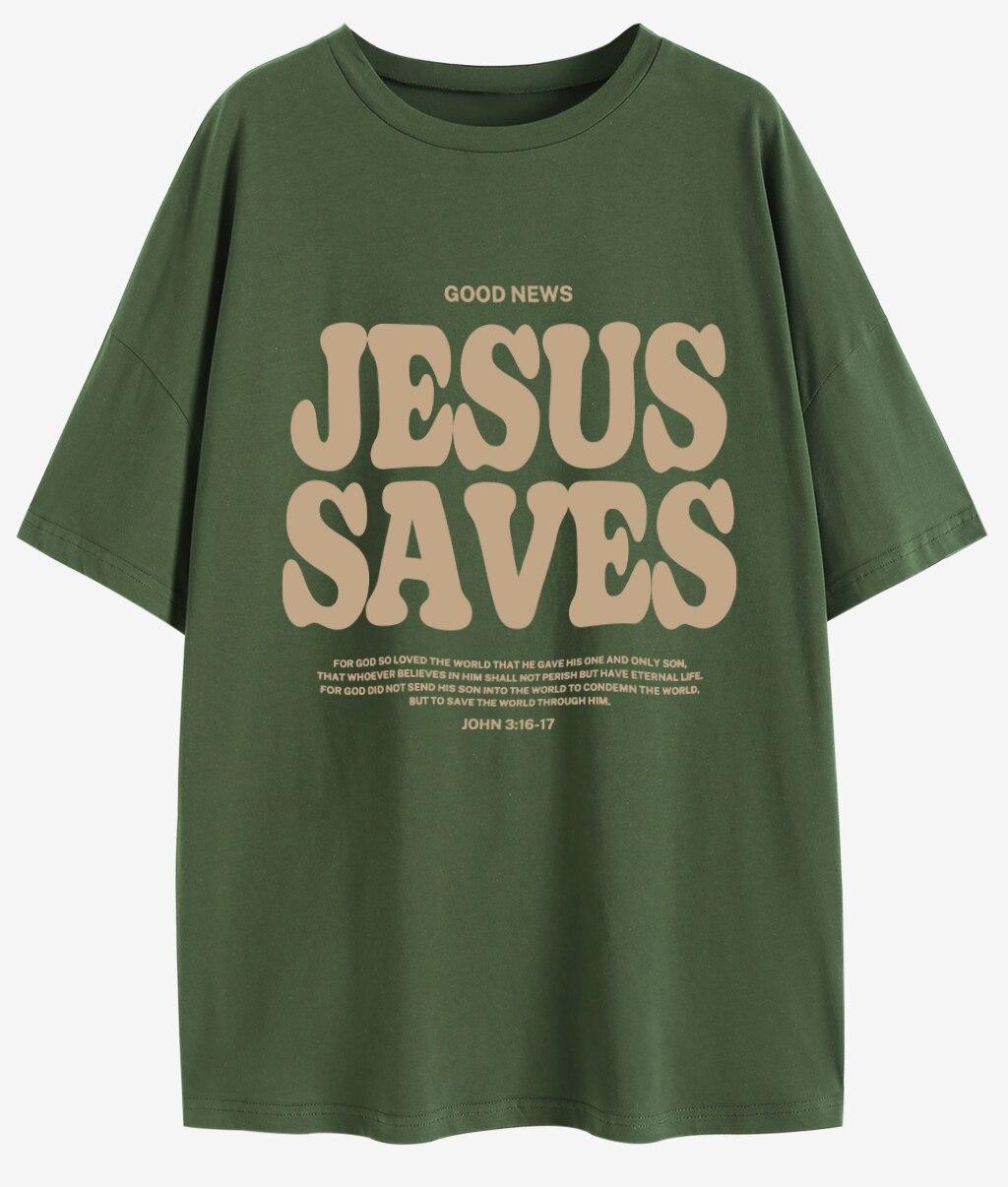 

Good News Jesus Saves for God Велика футболка Jesus Apparel Християнська вільна футболка Жіночий модний повсякденний бавовняний естетичний топ M темно-сірий колір