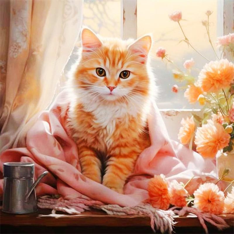 DIY Diamond Painting Cute Kitten Cross Stitch Kit Mosaic Art Diamond Painting Full Circle Diamond Home Decoration