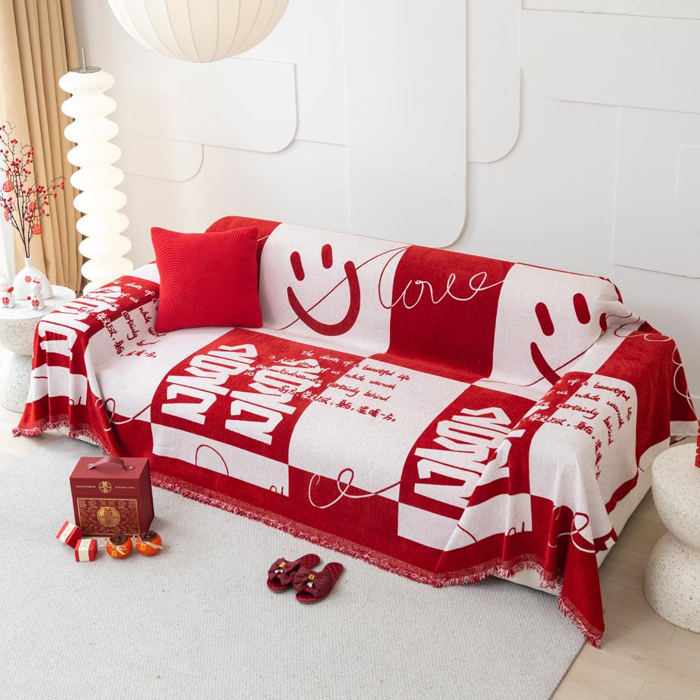 

Красное полотенце для дивана Happy Chenille Sofa Cover Fabric Four Seasons Universal Праздничный чехол для дивана Чехол Festival 180X130