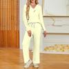 Women's Color V-Neck Long Sleeve Loungewear Set with Pockets Loose Fit Casual Sleepwear