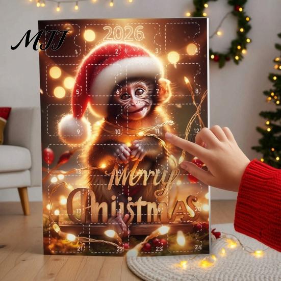 Acrylic Hanging Pendant Christmas Monkey Advent Calendar, 24 Days Countdown Calendar with 2D Ornament Set Ornament, Funny Animal Xmas Tree Decoration