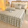 3pcs Printing Ruffled Edge Soft Comfortable Breathable Bed Skirt Set All-season Availability,  Mattress Cover, Printing Bedding Set, for Bedroom