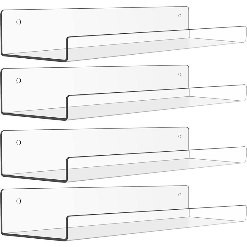 Clear Acrylic Rack For Wall L/U-Shaped Punch-Free Wall Board Storage Bathroom Kitchen Living Room Wall Display Rack Organizer