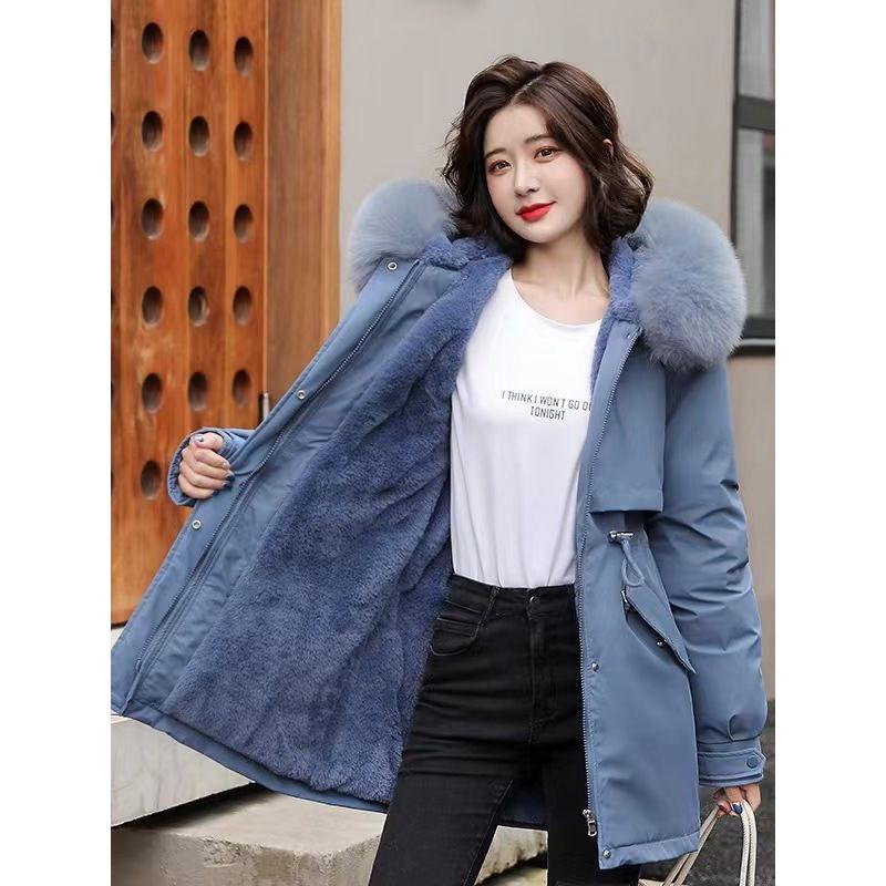 Women's Mid-Length Loose-Fit Padded Parka - Korean Style Winter Coat, Trendy Plus Size, Cotton and Down Blend.