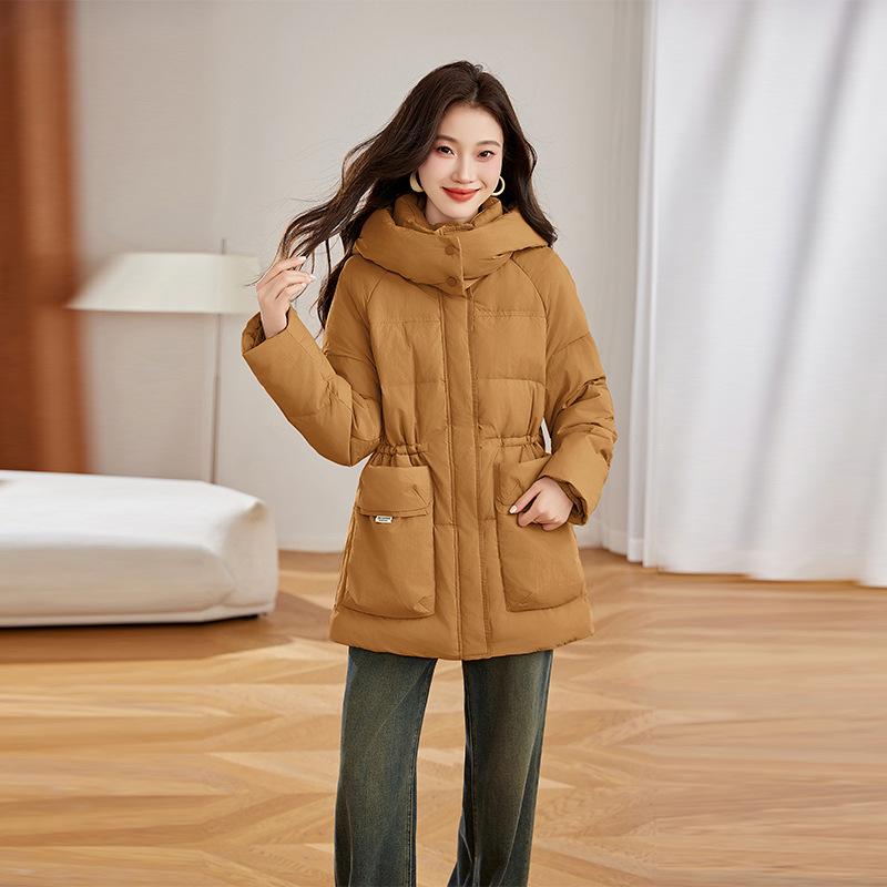 Women's Mid-Length Hooded Down Jacket - Winter Fashion Coat YE6320