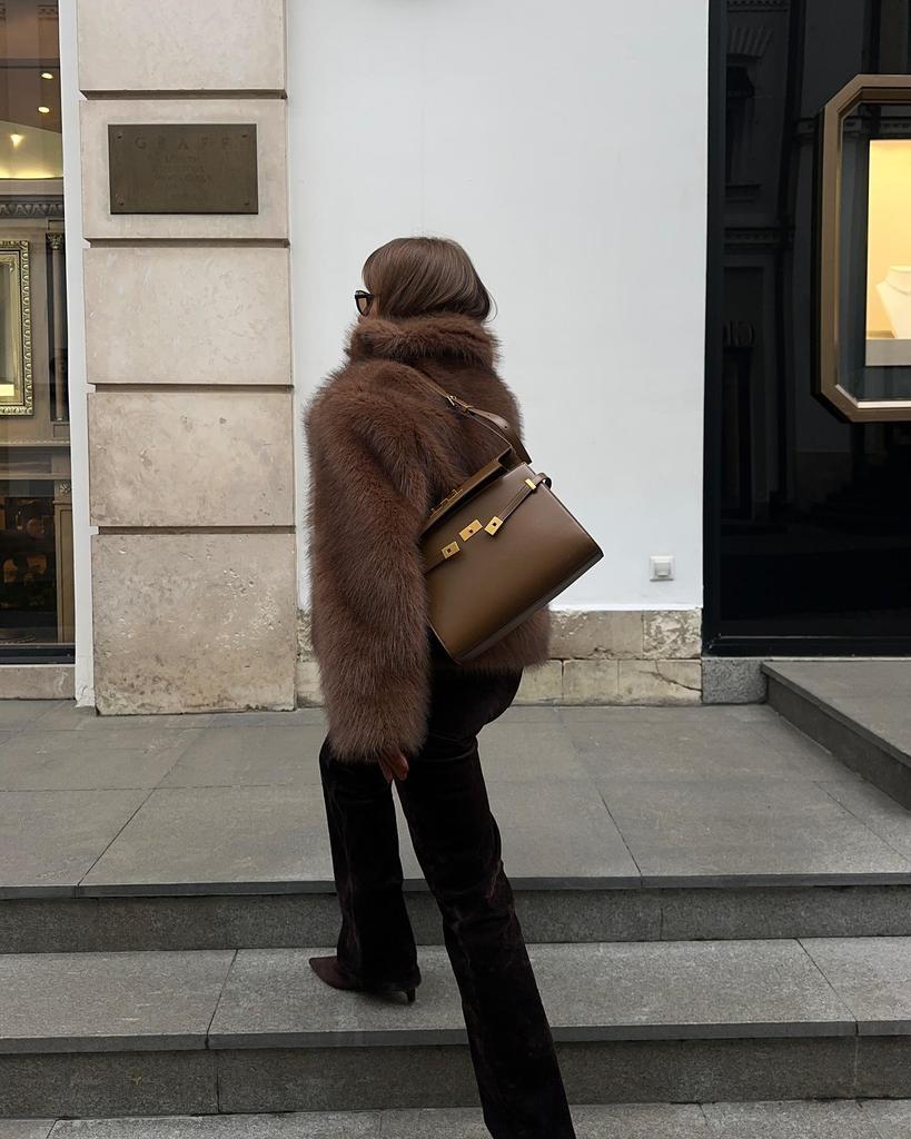 Khaki Faux Fur Long Sleeve Coat - 2025 European/American Autumn/Winter Fashion, Turn-Down Collar, Versatile Style.