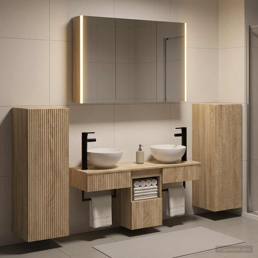 Bathroom Furniture Set 6 Pcs Sonoma Oak Engineered Wood and Glass