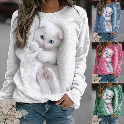 Felpa a maniche lunghe da donna a girocollo ampia con stampa animalier primaverile ed estiva