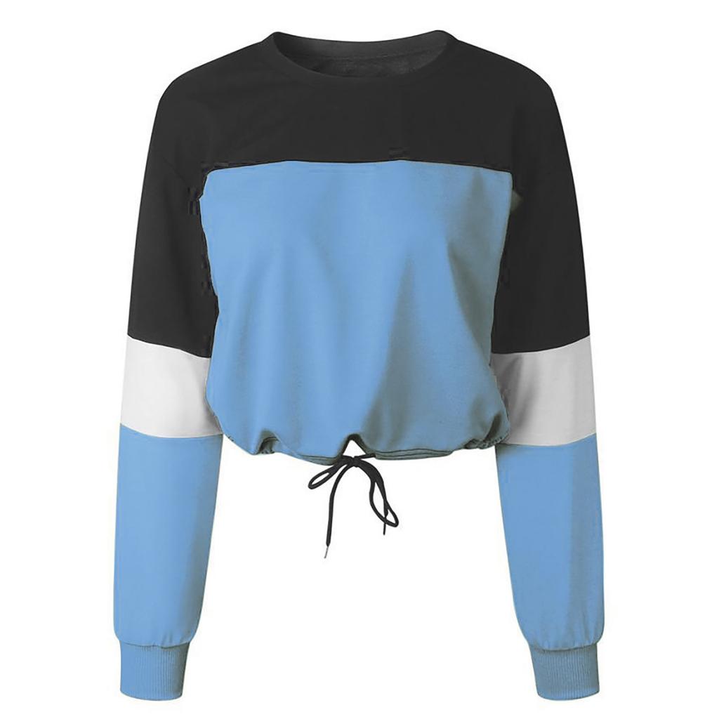 Women's Fashion O- Neck Contrast Long Sleeve Top Corded Cool Sweater