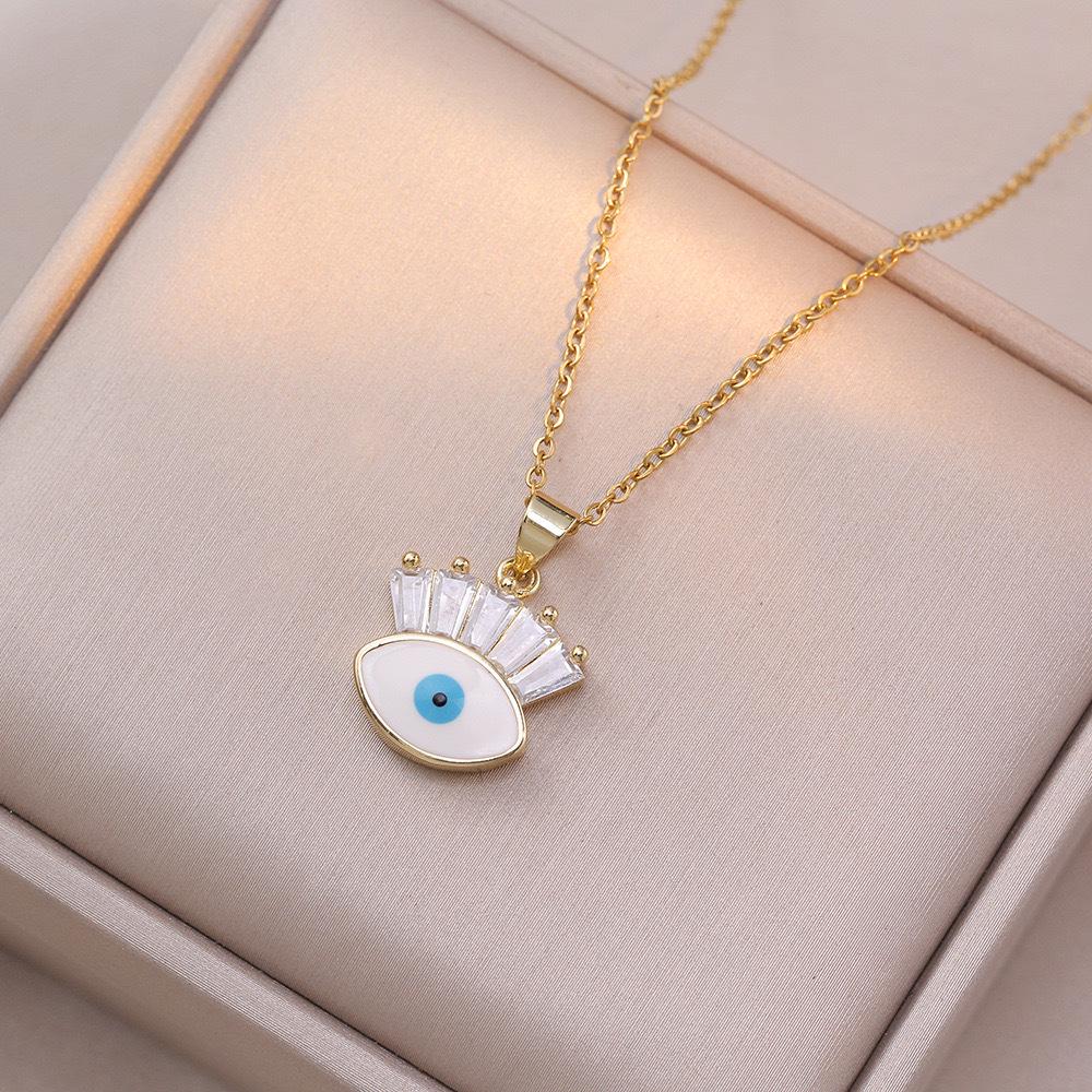 

Женское ожерелье с подвеской в виде голубого глаза в японском и корейском стиле INS, цепочка для ключиц с красочной эмалью, медная микроинкрустированная бижутерия