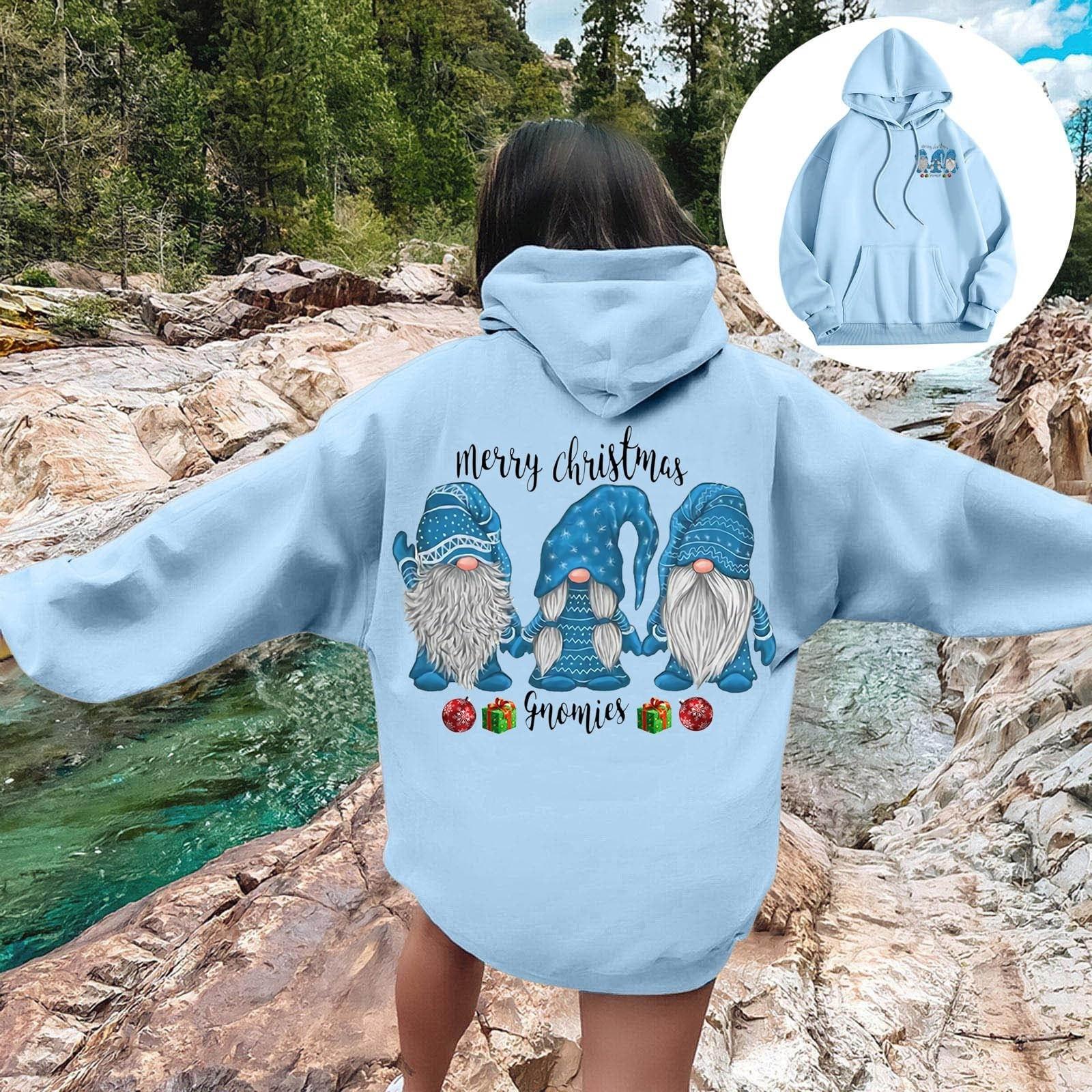 

Жіночий модний повсякденний вільний різдвяний топ з капюшоном на шнурку з дрібним принтом XXXL синій