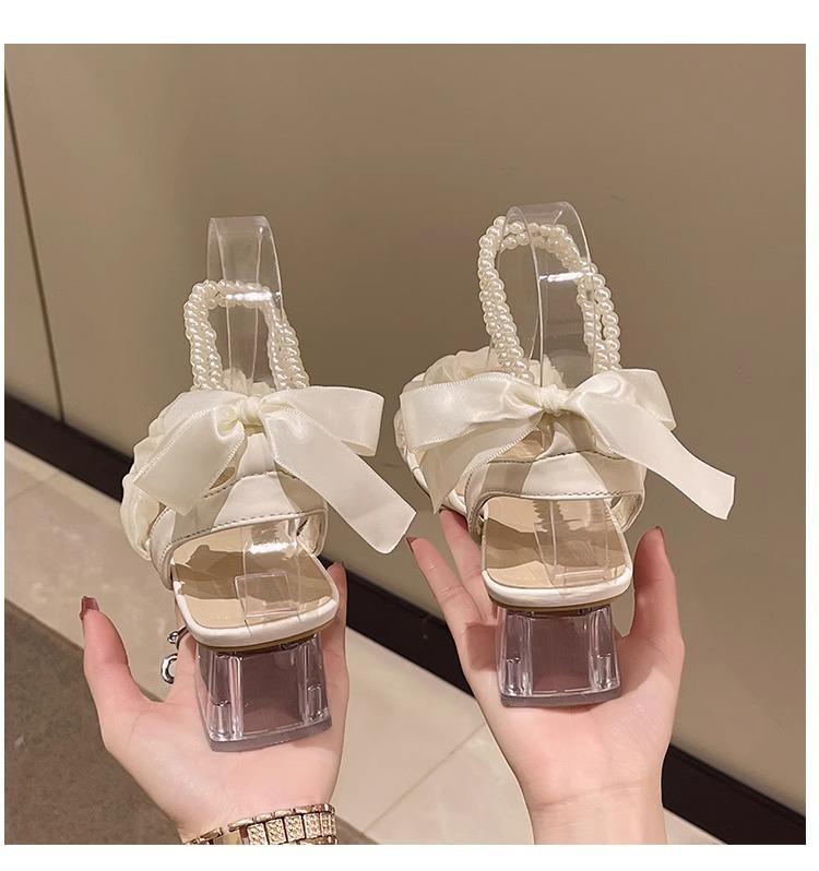 Siateczkowe buty na wysokim obcasie damskie lato 2025 nowe średni gruby obcas kryształ francuska wróżka perła rzymskie sandały ins