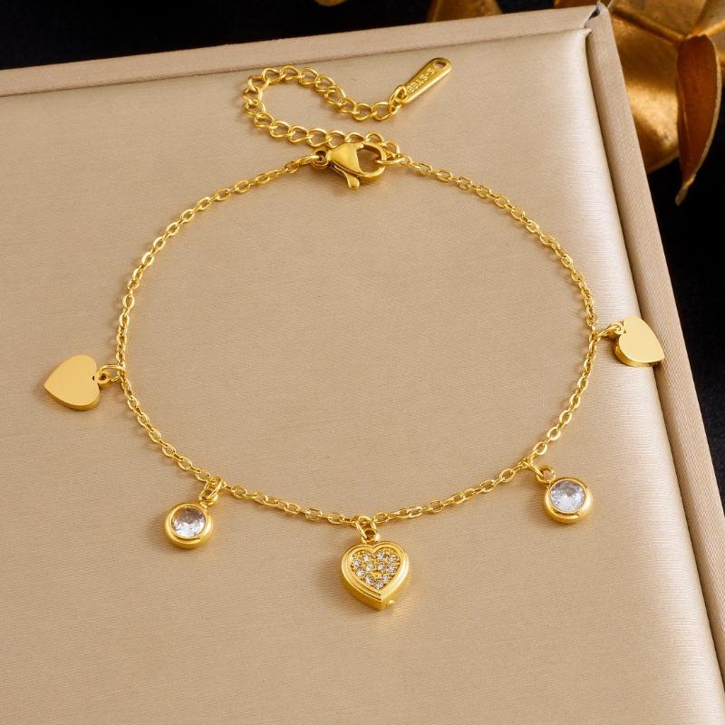 Gold Plated Clover Flower Charm Bracelet with Cubic Zirconia Fashion Jewelry