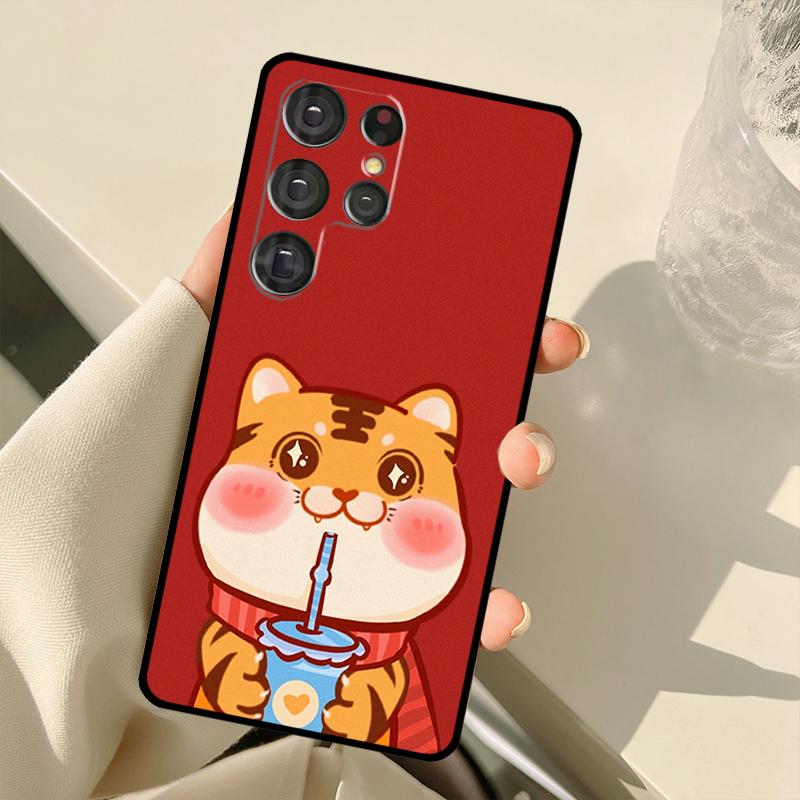 Funny Cartoon Tiger Case For Samsung Galaxy S24 Ultra S21 S22 S23 S25 Ultra S9 S10 Plus S20 FE S23 FE Back Cover