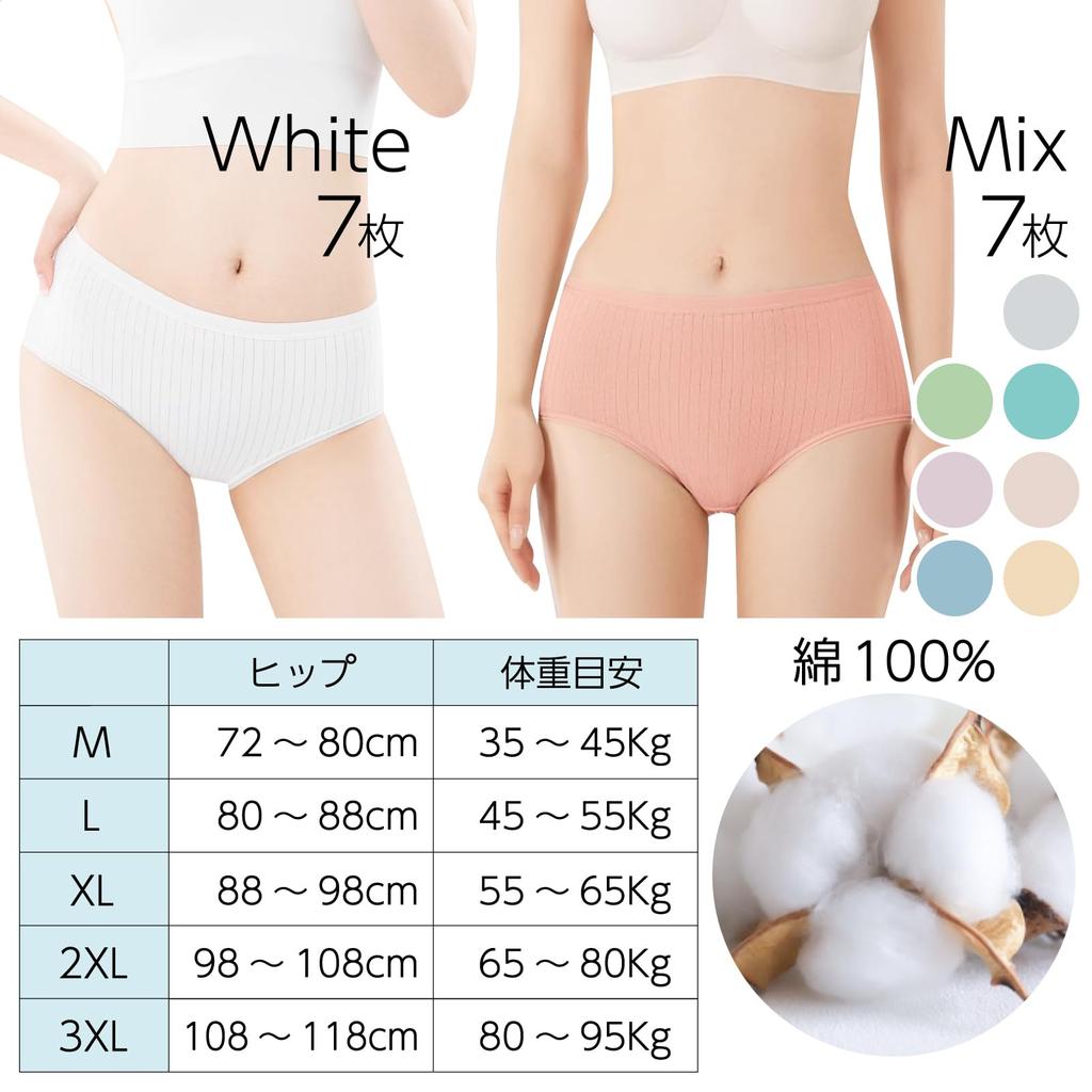 RONGUI Disposable Panties, 7-Pack, 100% Cotton, Women's, Travel, Plus Size, Underwear, Shorts (White, XL)