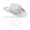 Halloween Party Silver Pink Glitter Diamond Stripe Cowboy Hat With Goggles For Costumes And Celebrations