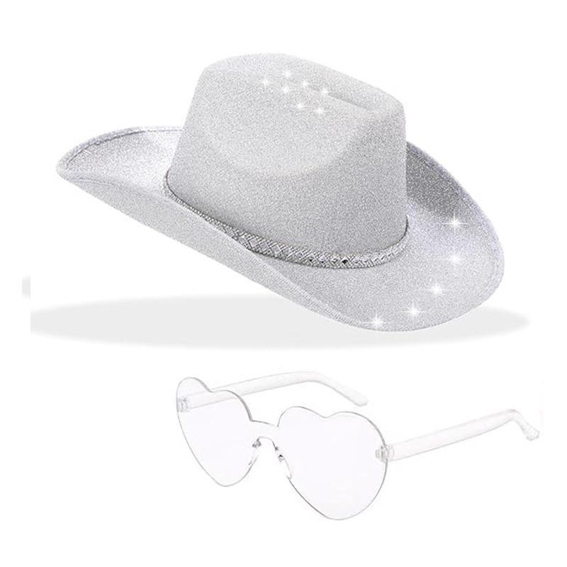 

Хэллоуин Вечеринка Серебристо-розовый Блестящий Бриллиантовая Полоска Ковбойская Шляпа с Очками Для Костюмов и Праздников серебряный