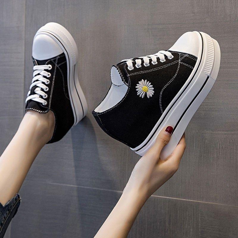 Women's Canvas Shoes Spring Autumn Black Ladies Footwear High on Platform Fashion 2025 Quality Vulcanized Shoe Designer Luxury