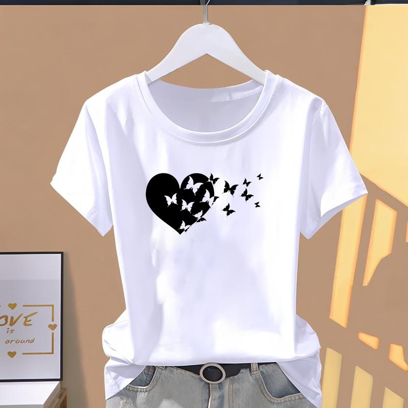 Trendy Summer T-shirt with Fashionable Prints, Cute and Stylish Short-sleeve Top for Women.