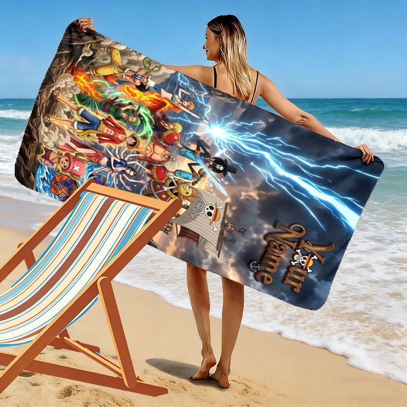 Name Custom Japanese Anime Pirate Print Beach Towel, Large Soft Quick Dry Towel for Beach Camping Swimming