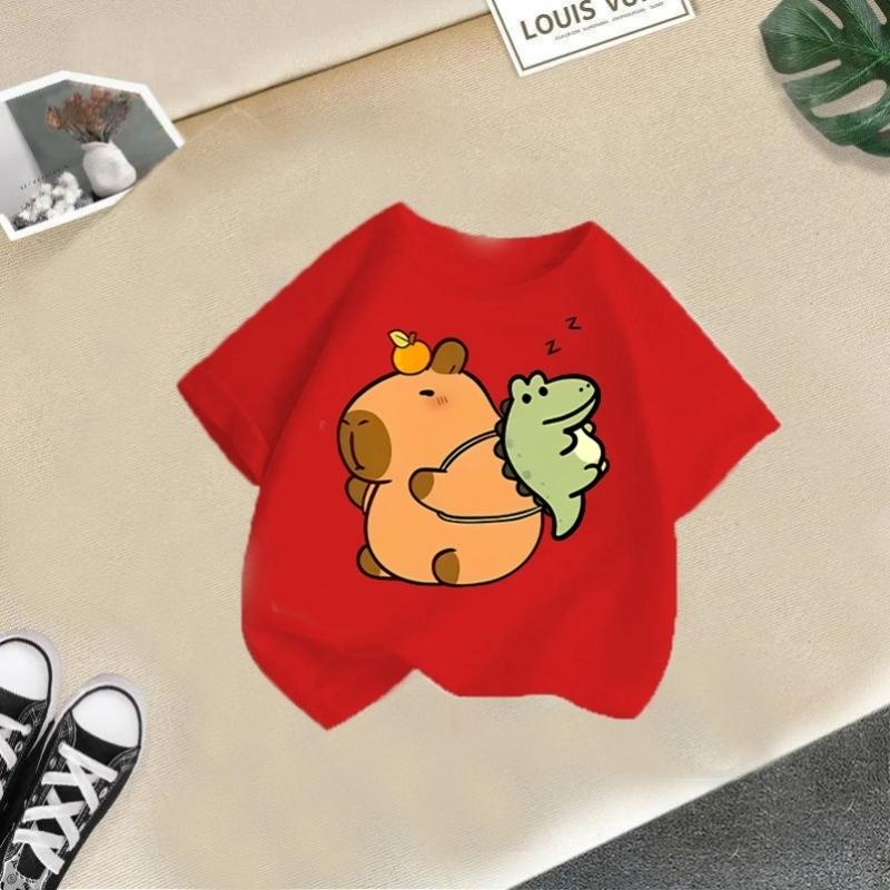 2025 Summer New Kapibala Children's Clothing Girls' Short Sleeved Girls' Tshirt Pure Cotton Fashion Printed Children's Top Trend