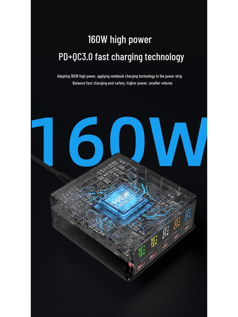 160W Multi-Port Wireless Charging Station with Digital Display for Phones & Tablets