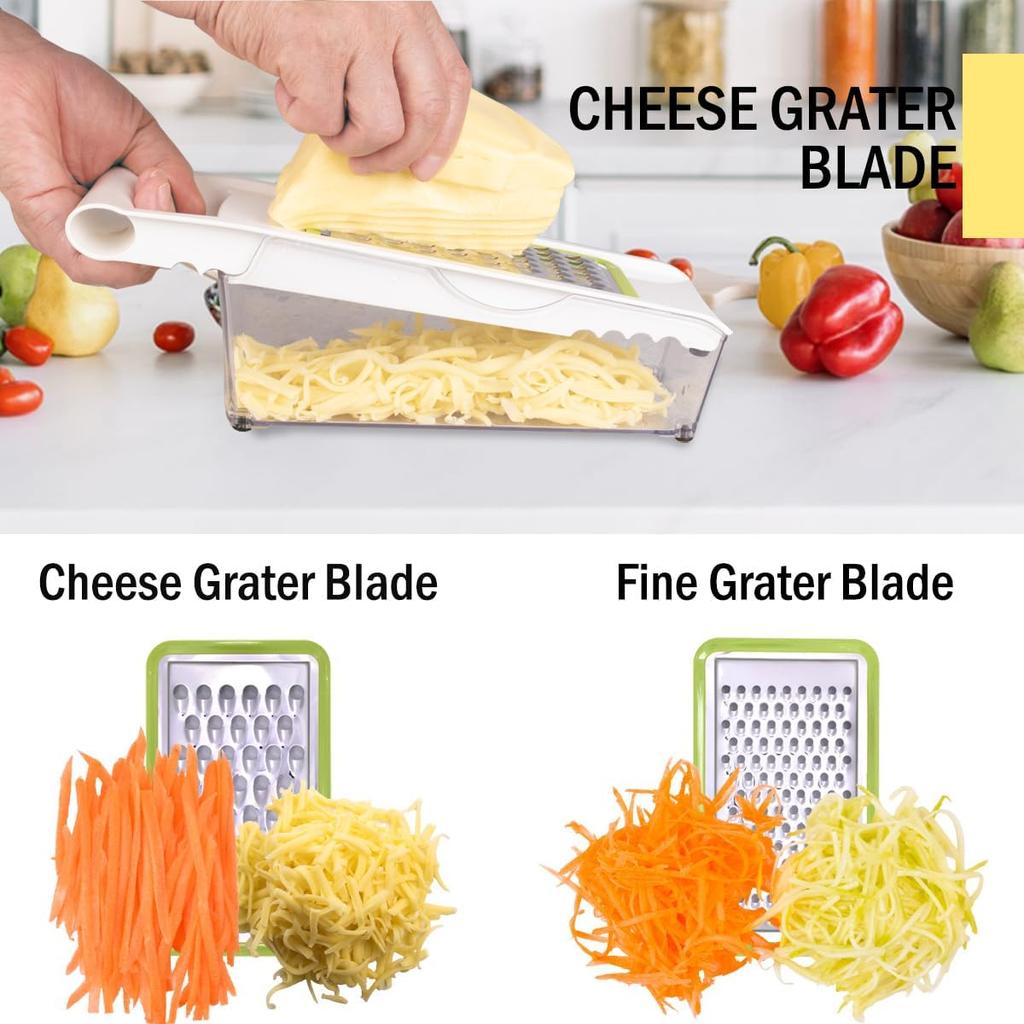 Cheese Grater with Container,5 In 1 Mandoline Slicer for Kitchen,Multi Purpose Vegetable Slicer, Easy to Clean Vegetable Chopper,Cheese