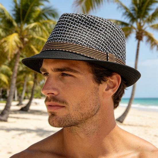 Jazz Hat Hollow Design Breathable Summer Sun Protection Hat with Ribbon Decor Wide Brim Straw Hat Outdoor Cycling Versatile Headwear