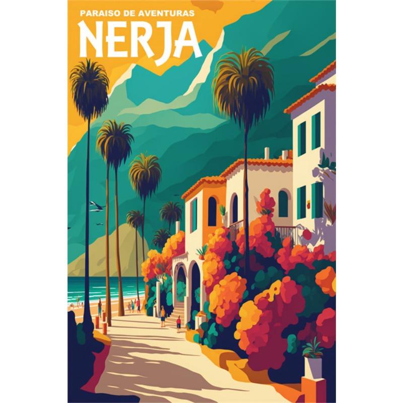 Vintage cestovní plakát Město Málaga Plátna Umělecká vesnice Pláže Slunečné pobřeží Retro nástěnné umění Obrázky Nástěnná malba Domácí dekorace