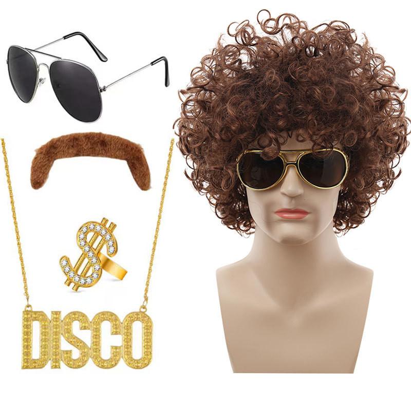 Stylish Punk Wig Set With Colorful Disco Glasses And Unique Necklace For Themed Parties